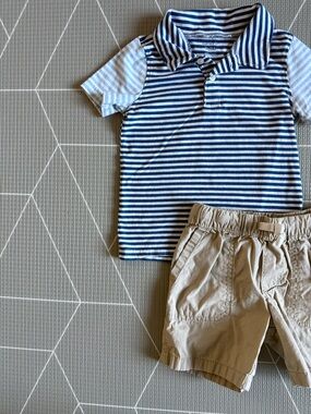 Carters|Baby boy/toddler summer set,short sleeve stripe polo  & khaki shorts•